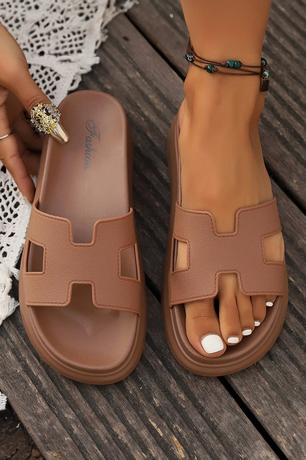 Close-up view of Women's Chic Orthopedic Platform Slippers showing open-toe design and contoured footbed detail