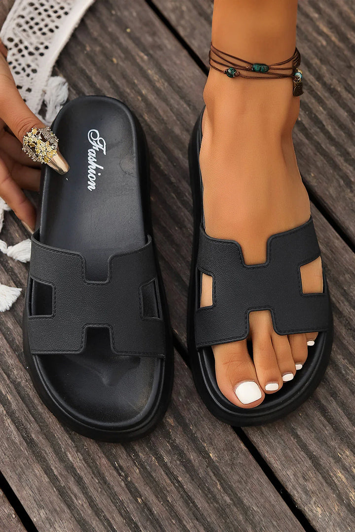 Women's orthopedic slippers displayed from multiple angles highlighting platform height and cut-out detail