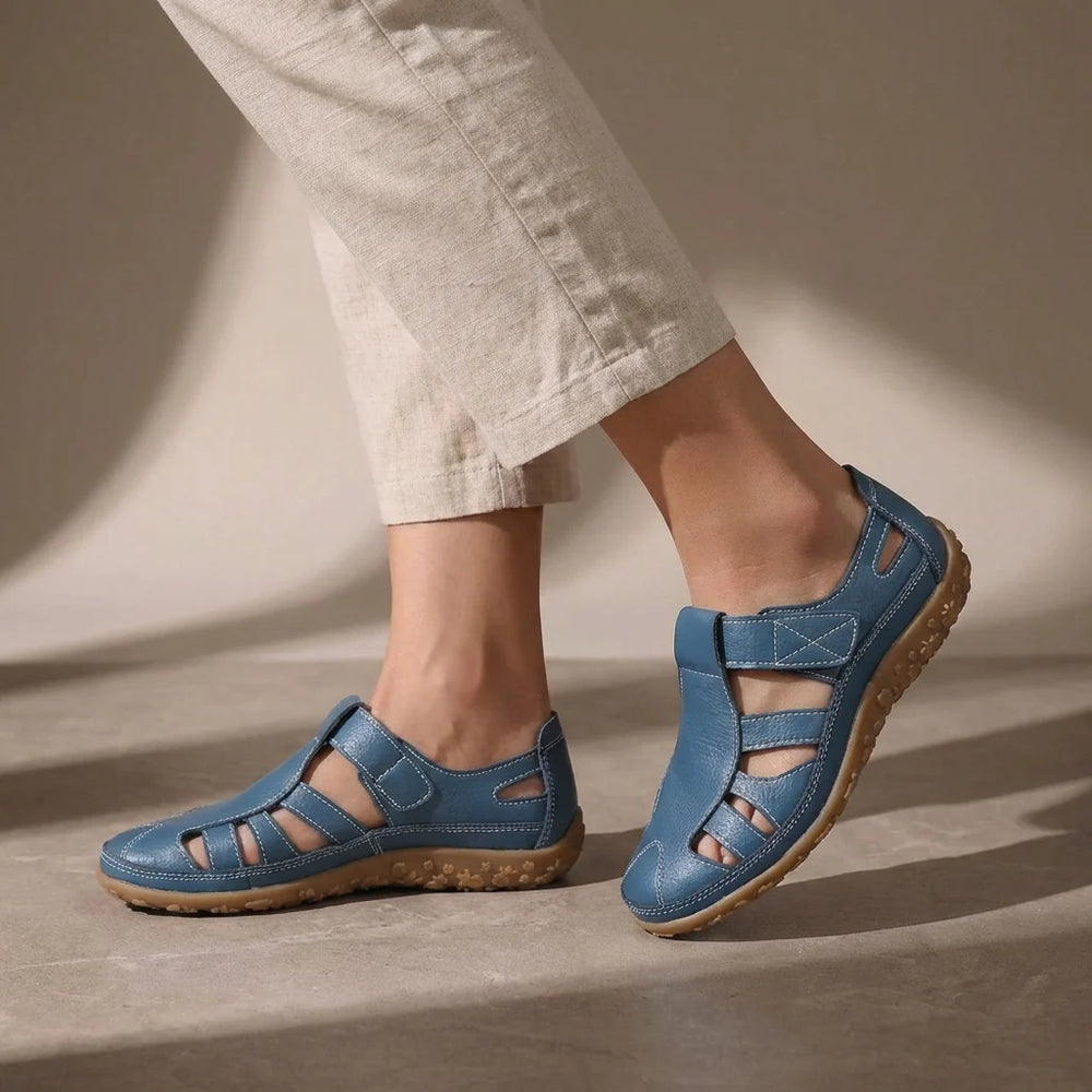 Side view of Women's Orthopedic Adjustable Strap Closed Toe Sandals showing cut-out detailing and supportive structure