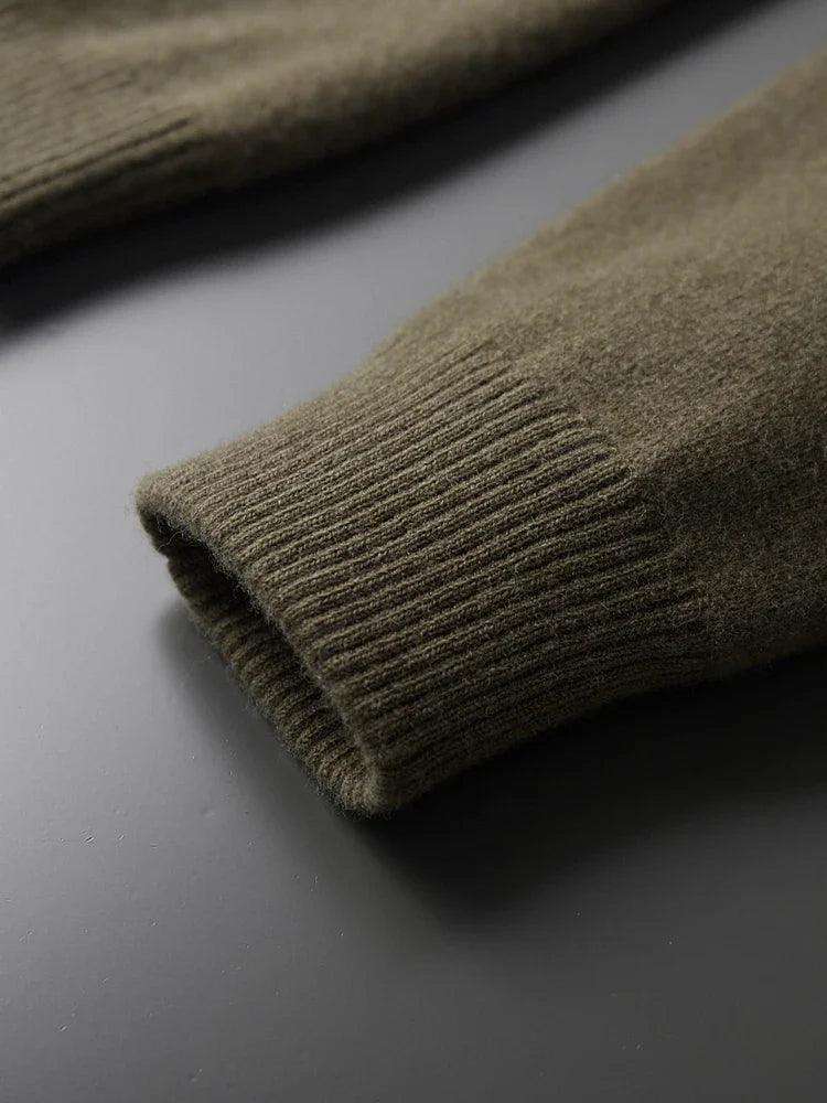 Men's casual cardigan showing relaxed fit silhouette and chest pocket placement on hanger