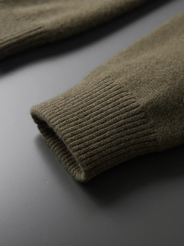 Men's casual cardigan showing relaxed fit silhouette and chest pocket placement on hanger