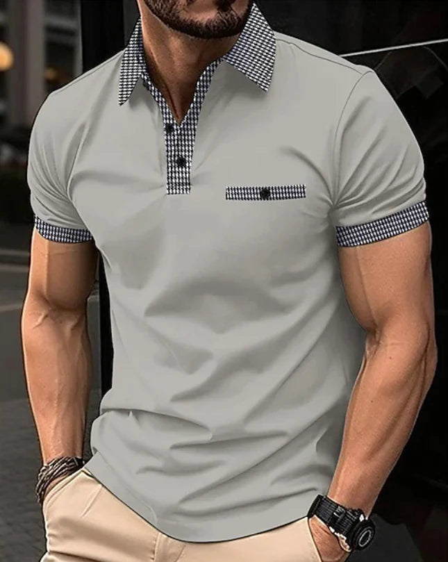 Men's polo shirt styled with beige chinos for casual everyday look