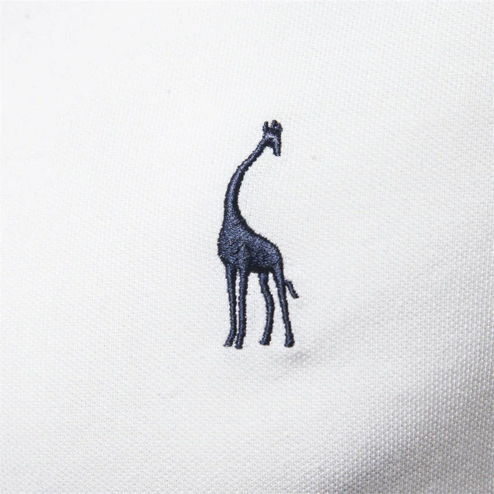 Back view of men's short-sleeve polo shirt embroidered with logo in classic silhouette