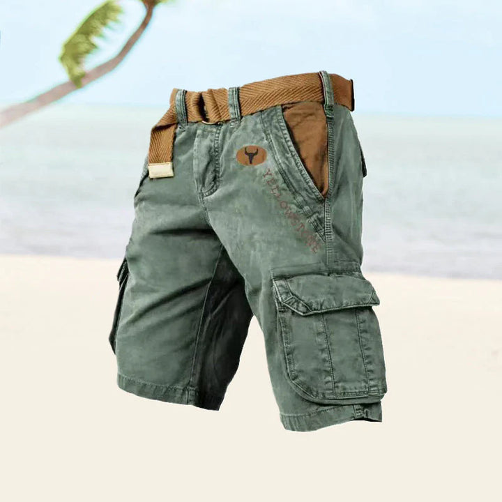 Men's cargo shorts with elasticated waist and woven belt detail