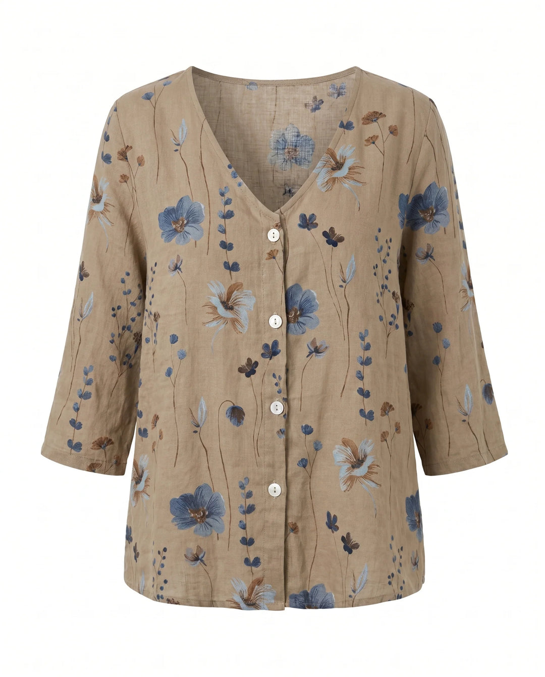 Floral V-neck blouse with loose fit and lightweight fabric for everyday styling.