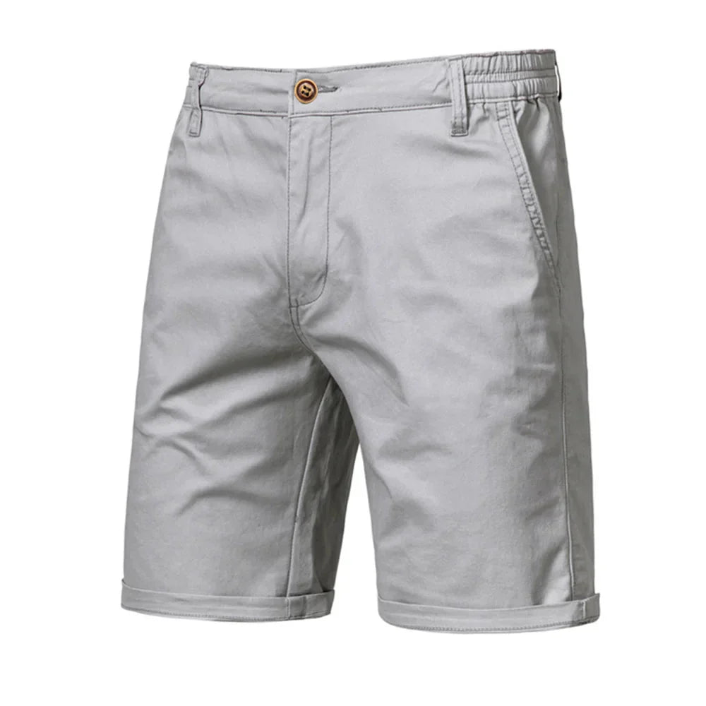 Men's navy chino shorts with rolled hem detail for versatile warm-weather styling