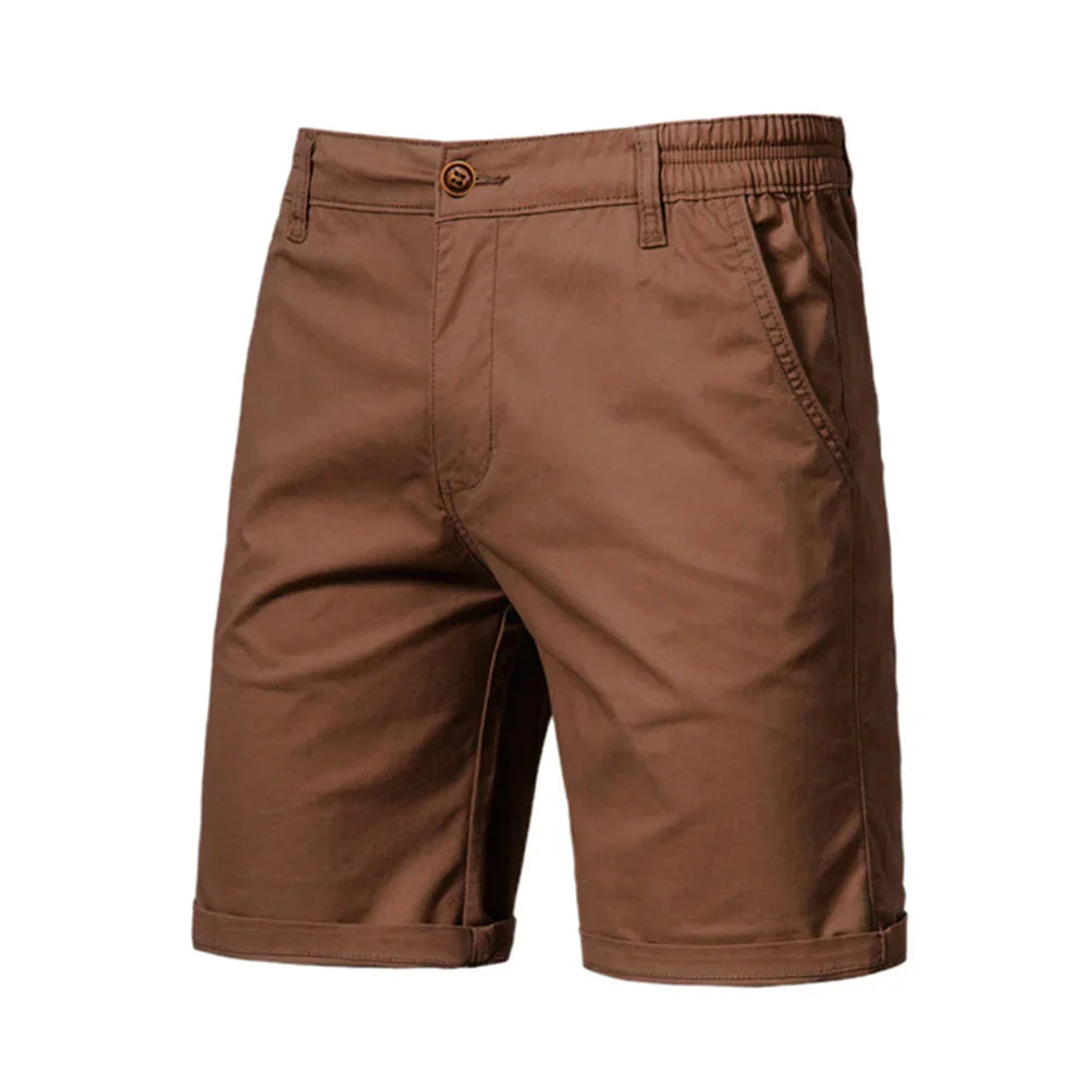 Men's navy chino shorts with elastic waistband and comfortable mid-rise fit for all-day wear