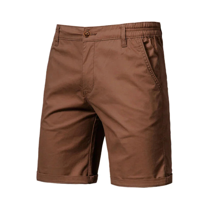 Men's navy chino shorts with elastic waistband and comfortable mid-rise fit for all-day wear