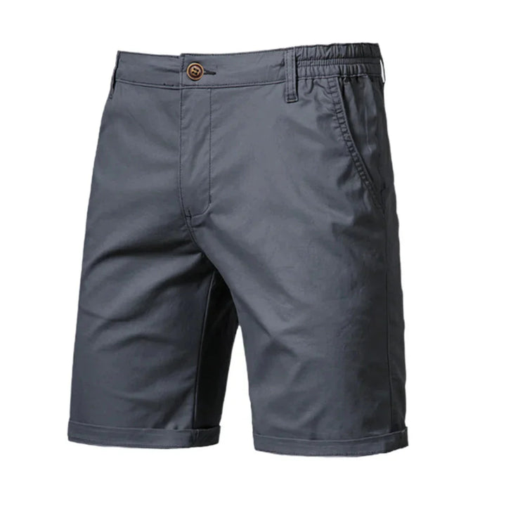 Back view of men's cuffed chino shorts showing tailored construction and casual rolled hem