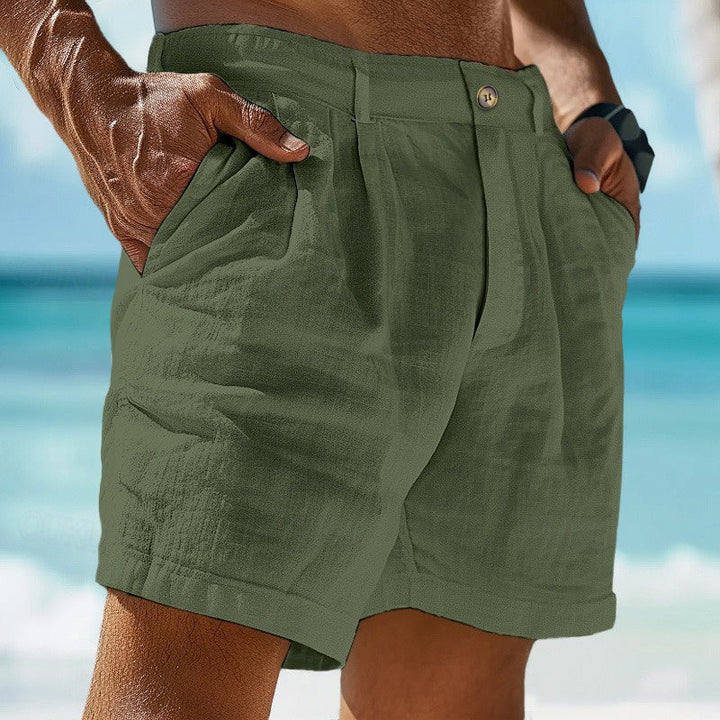 Men's chino shorts styled for casual summer outings with comfortable mid-rise fit and side pockets