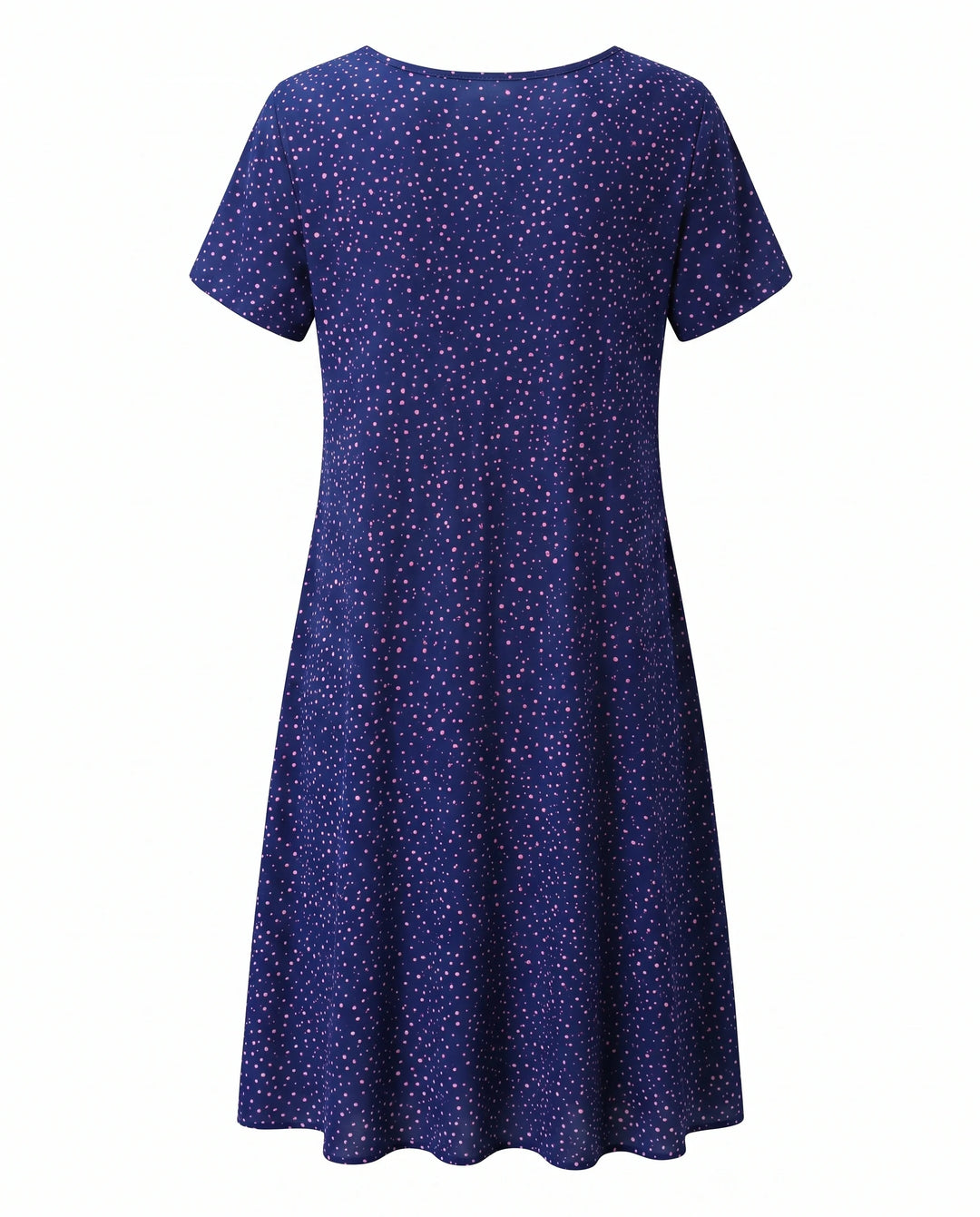 Full length view of teal polka dot midi dress paired with sandals for warm weather styling