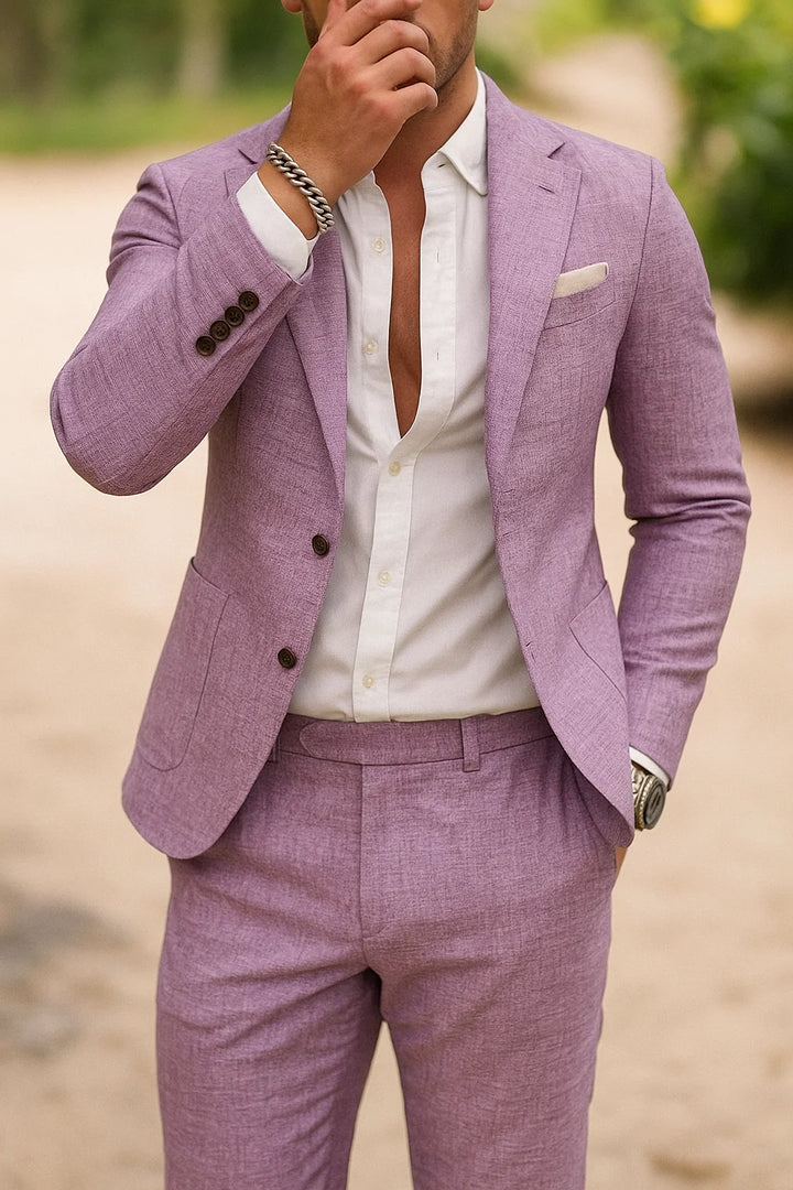 Close-up of two-button closure and chest pocket on men's formal blazer