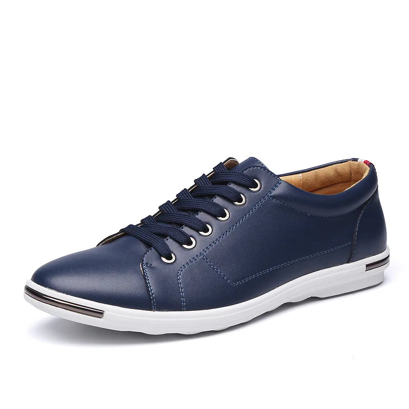 Men's casual sneakers in white displayed at angle showing lace-up front and sole detail