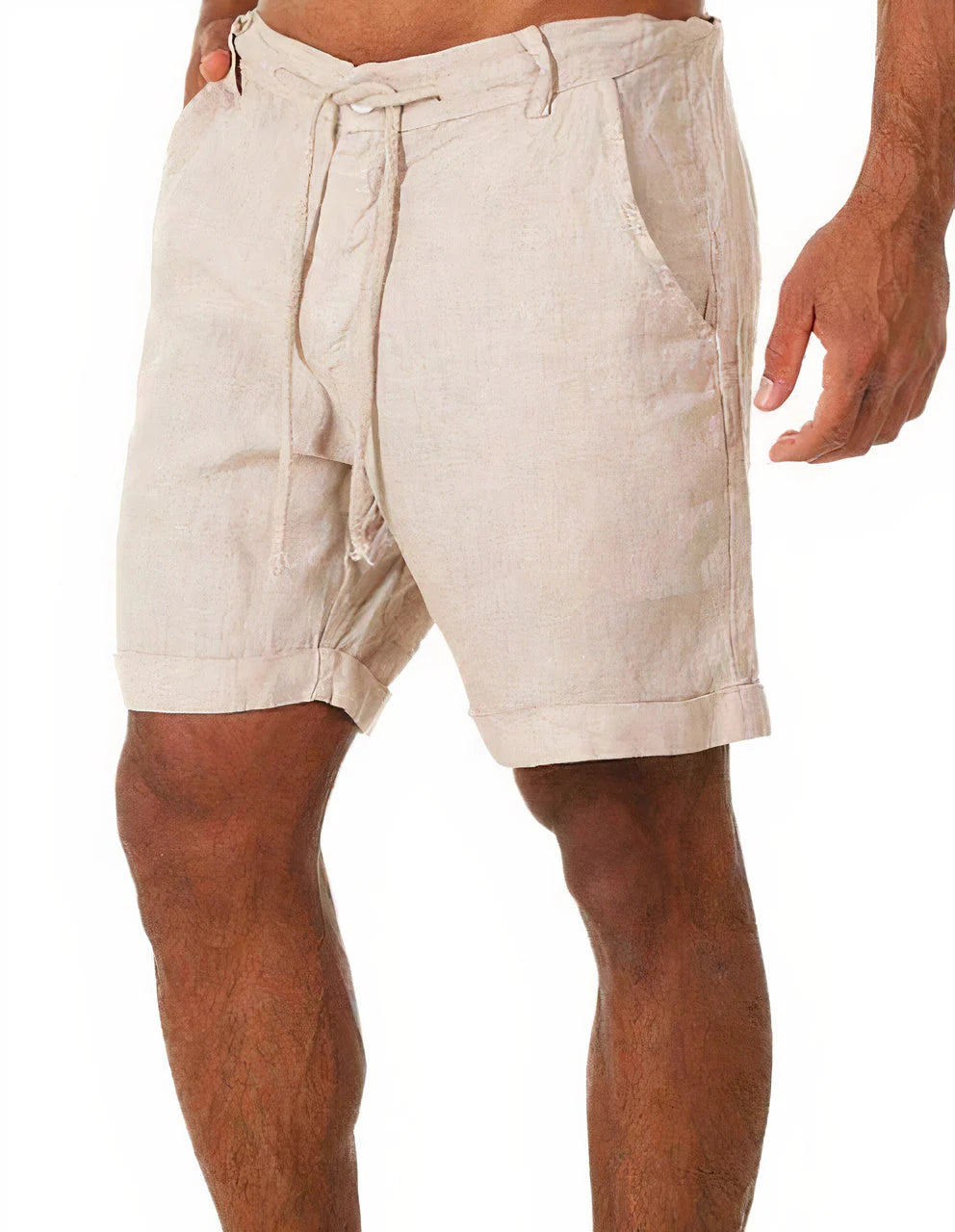 Maxwell men's drawstring chino shorts in beige with cuffed hem and relaxed fit silhouette for casual wear
