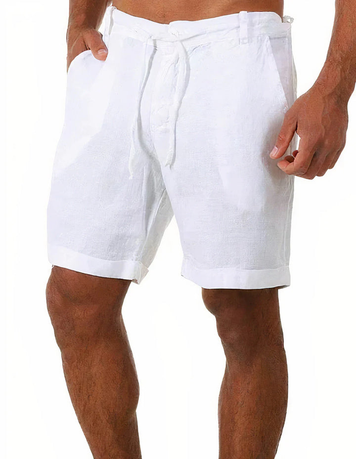Men's casual chino shorts with cuffed hem detail and adjustable drawstring closure