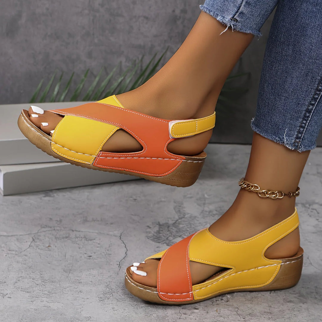 Women's Comfortable Orthopedic Sandal in navy and white colorway, displaying contoured footbed and textured outsole