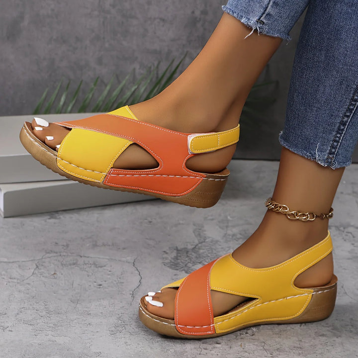 Women's Comfortable Orthopedic Sandal in navy and white colorway, displaying contoured footbed and textured outsole