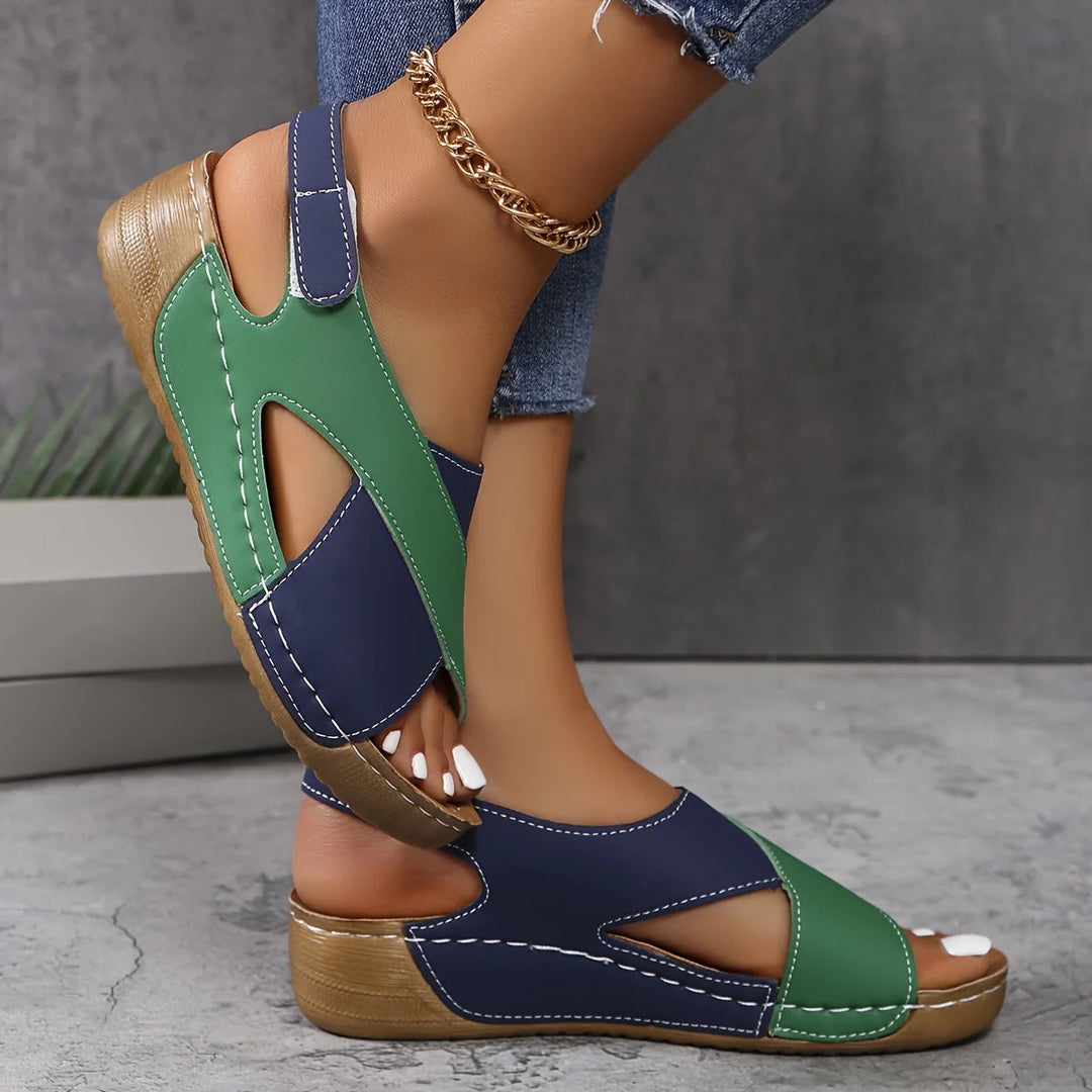 Rear view of Women's Comfortable Orthopedic Sandal showing adjustable hook-and-loop strap and platform heel construction
