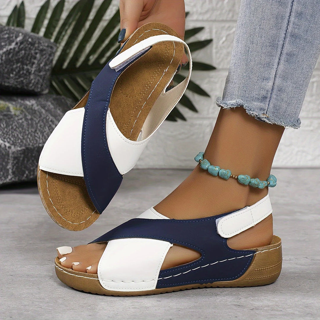 Top view of Women's Comfortable Orthopedic Sandal showing crossover strap design and cushioned insole with arch support