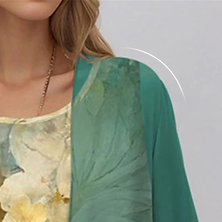 Layered midi dress styled with accessories showing versatile casual look