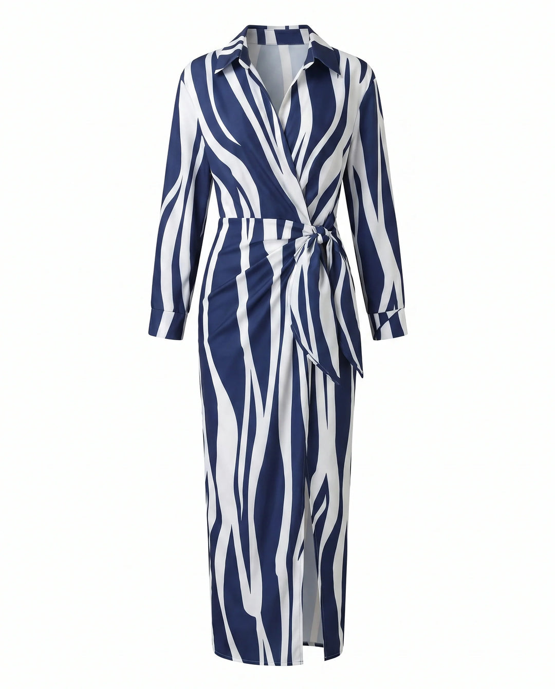 Side slit detail on ankle-length maxi skirt with leaf print