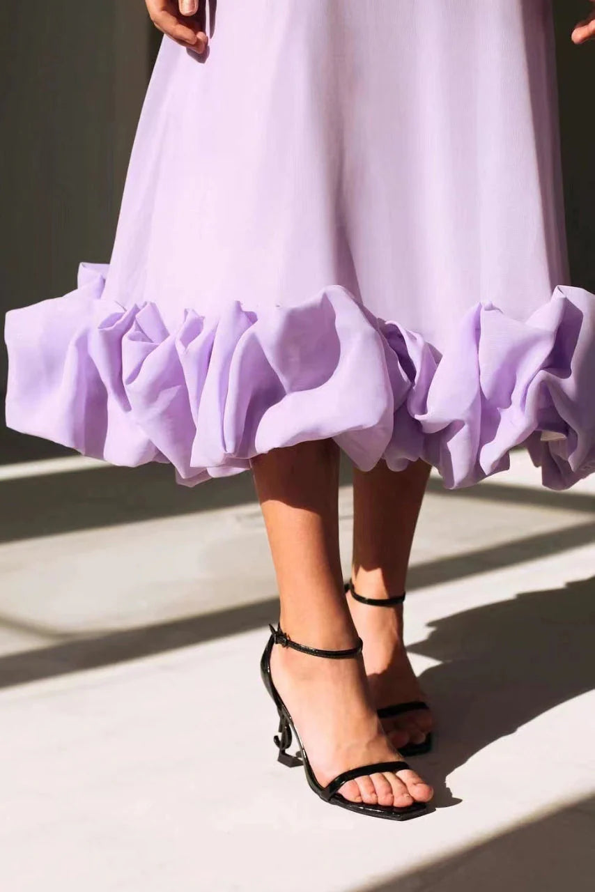 Straight neckline detail on fitted bodice maxi dress with thin adjustable spaghetti straps