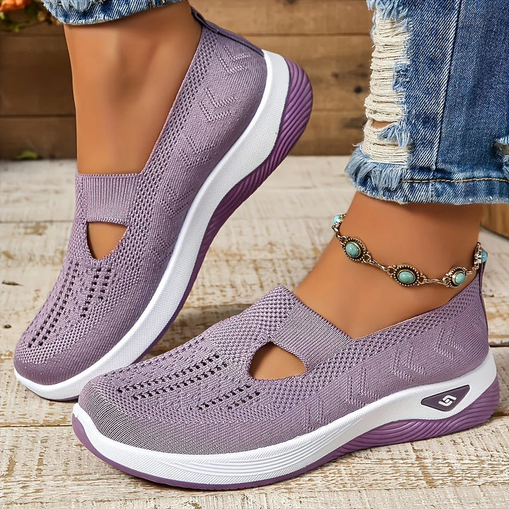 Detail of orthopedic shoe sole showing cushioned platform and textured grip pattern