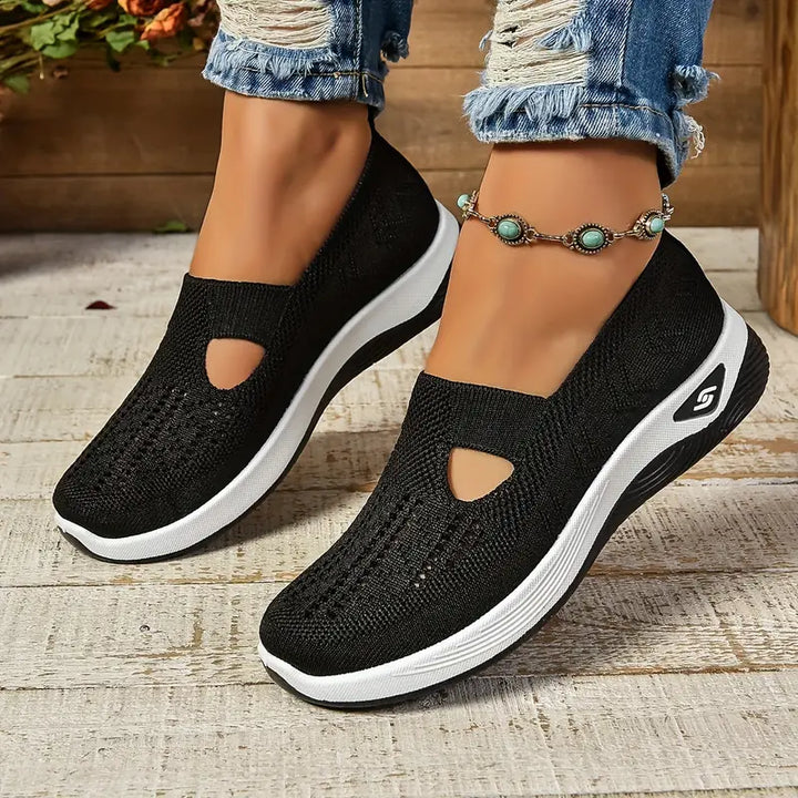 Women's non-slip orthopedic shoes in purple with white contrast sole and ankle view