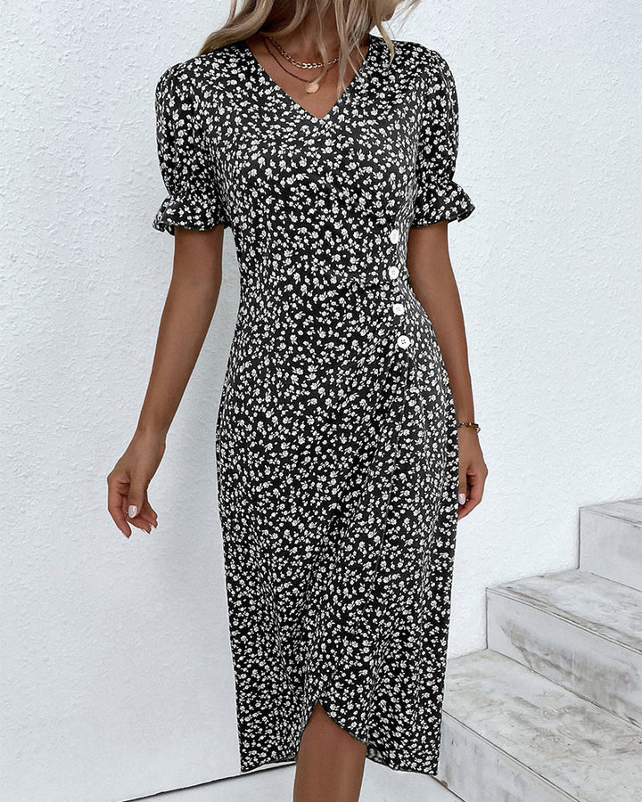 Woman in the cotton summer dress demonstrating the comfortable fit and drape